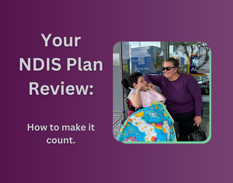 Your NDIS Plan Review - How to make it count Cover image showing Easy Exercising support worker and Participant with headline: "Your NDIS Plan Revew"